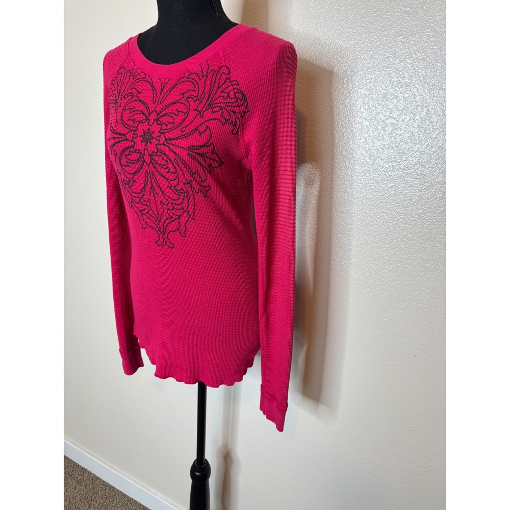 Athleta Y2K 2000 Vintage Magenta Pink Waffle Knit Thermal Top Size Large - Picture 2 of 7